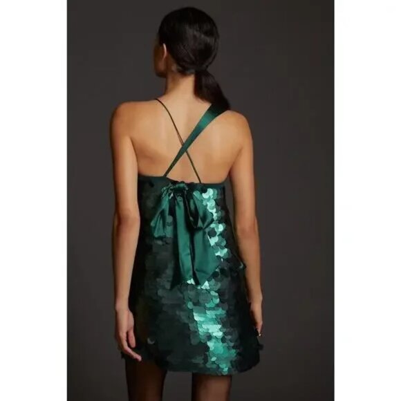 NWT Anthropologie Maeve Small Green Sequin Bow Tie Mini Dress Party Holiday - Picture 3 of 8